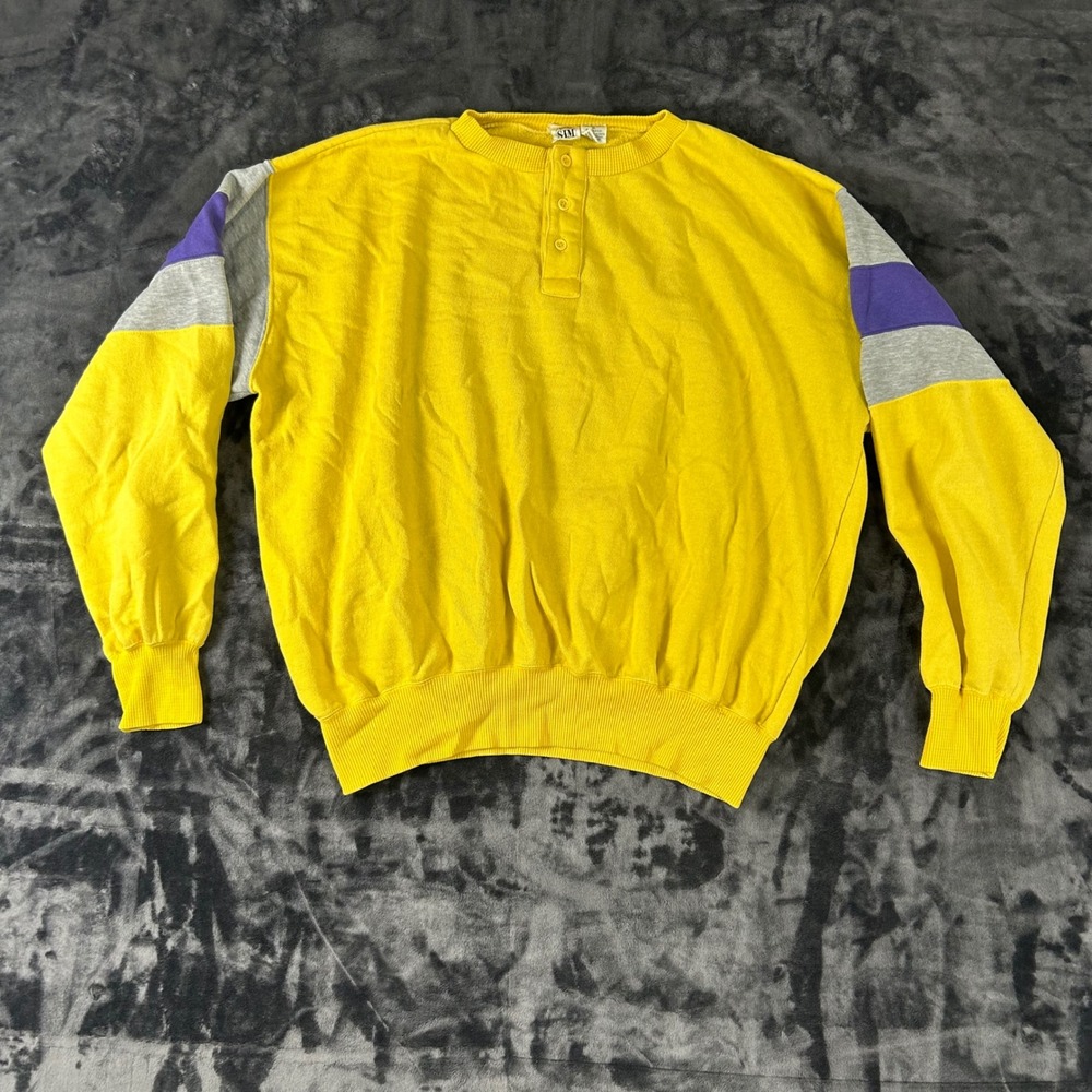Sports In Motion Sweatshirt Mens XL Yellow Henley Colorblock Vintage 90s